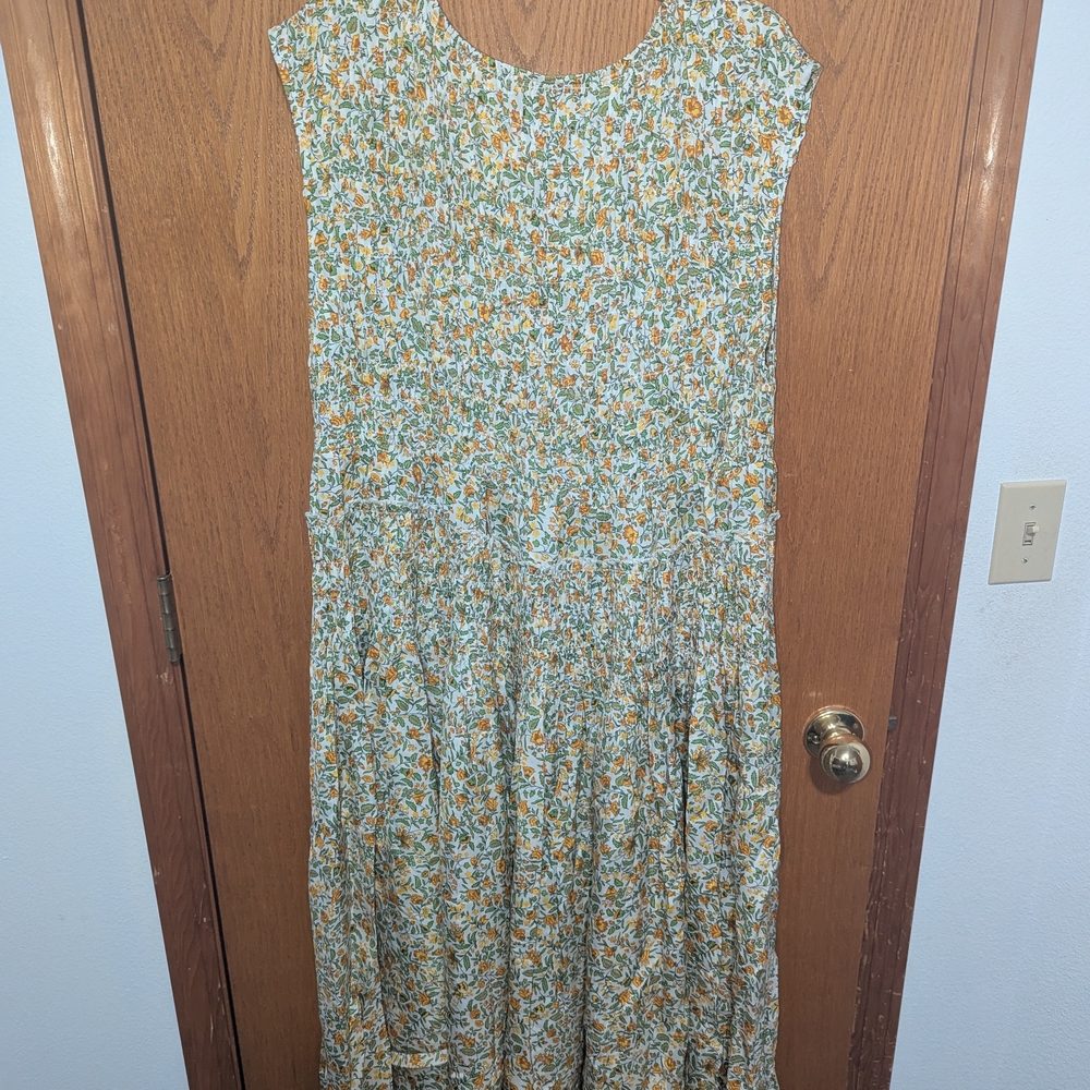 J. Crew Floral Print Smocked Dress in White and Yellow